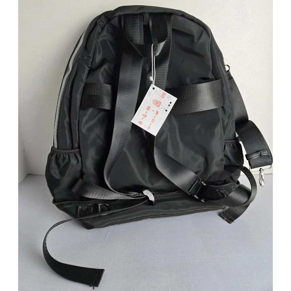Heart Love Black Nylon Backpack Travel Bag with Trolley Sleeve and Multi Pockets